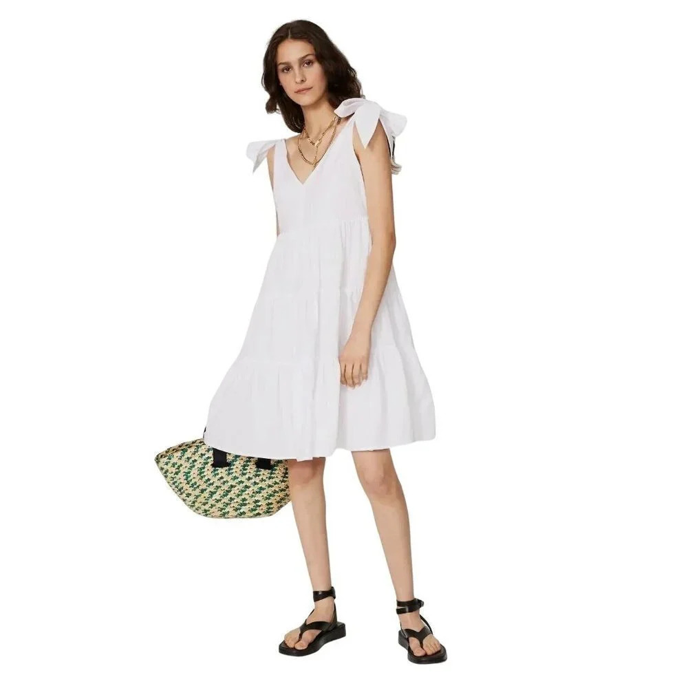 Peter Som Collective Tiered Dress in White Womens Cotton A-line